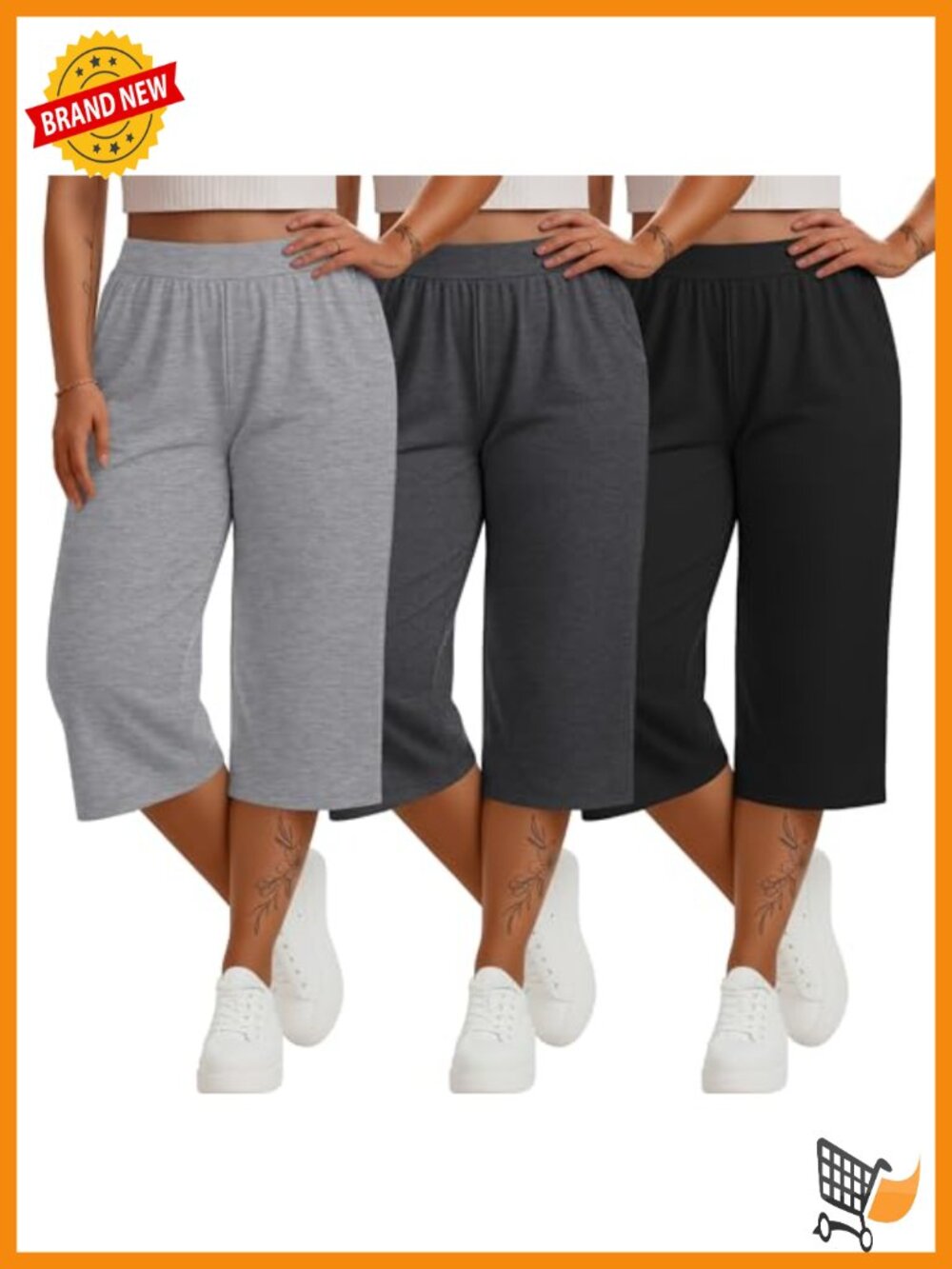 3 Pack Plus Size Capri Sweatpants Loose Fit Wide Leg Yoga Pants with Pockets
